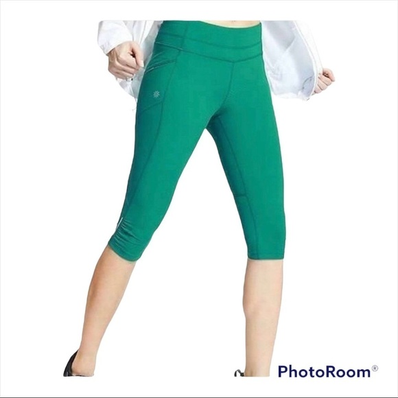 ATHLETA Green Dobby Be Free Knicker Capri Athletic Legging Size Small Workout - Picture 2 of 9